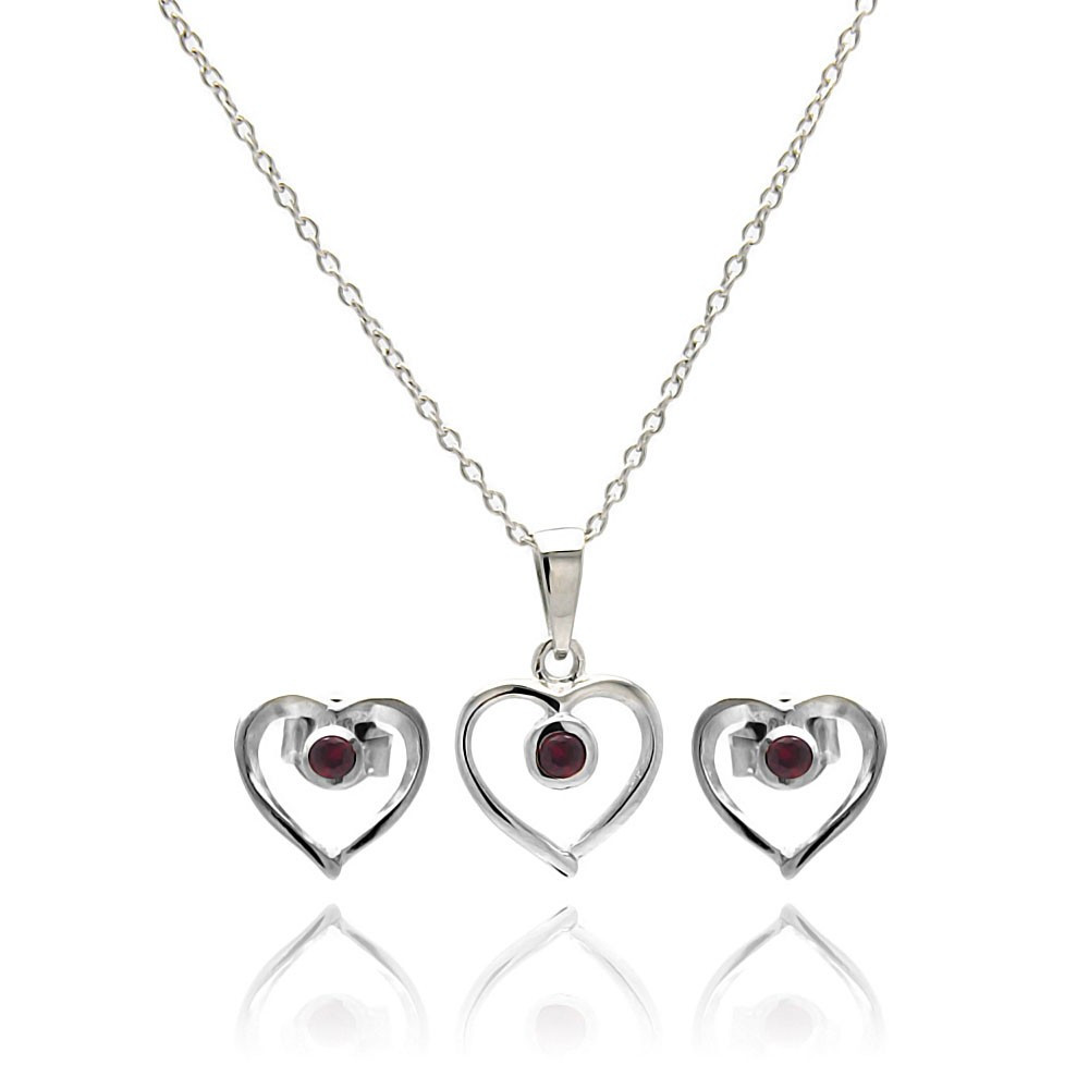 Sterling Silver Stud Earrings Set
 Sterling Silver Open Red Heart Stud Earring and Necklace