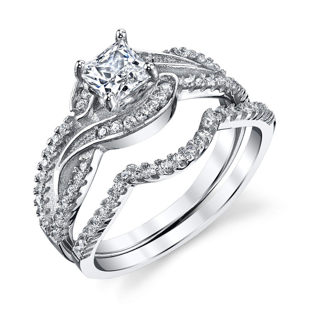 Sterling Silver Wedding Ring Sets
 925 Sterling Silver CZ Engagement Wedding Ring Set Cubic