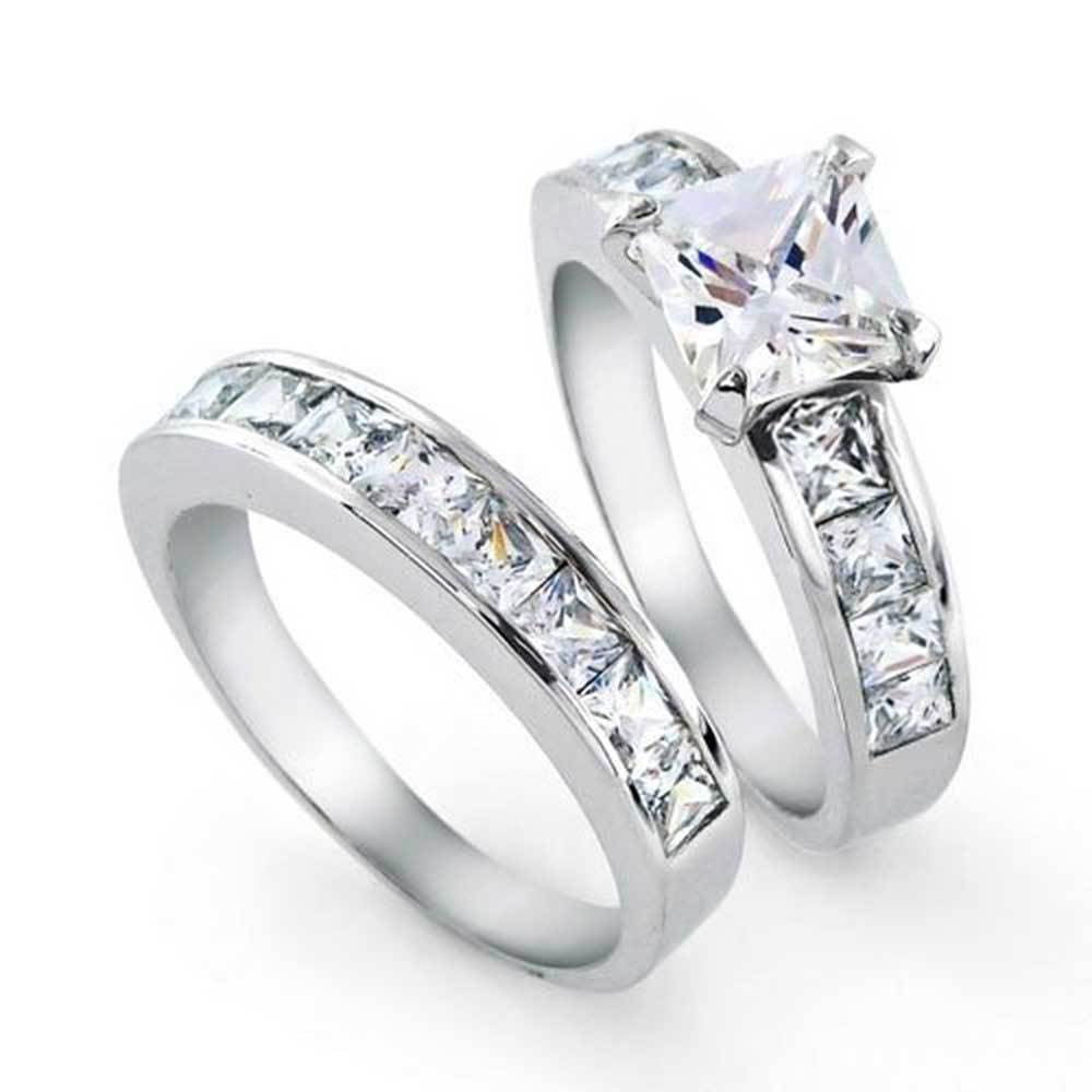 Sterling Silver Wedding Ring Sets
 Bling Jewelry Sterling Silver 2ct CZ Princess cut