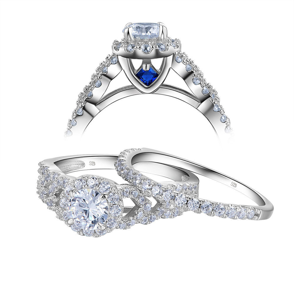 Sterling Silver Wedding Ring Sets
 Lover 3pcs Heart White CZ 925 Sterling Silver Wedding