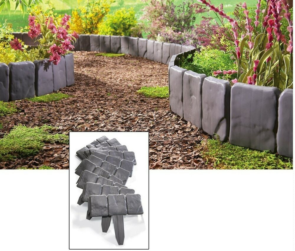 Stone Landscape Edging
 Interlocking Faux Stone Border Edging 10 Piece Garden