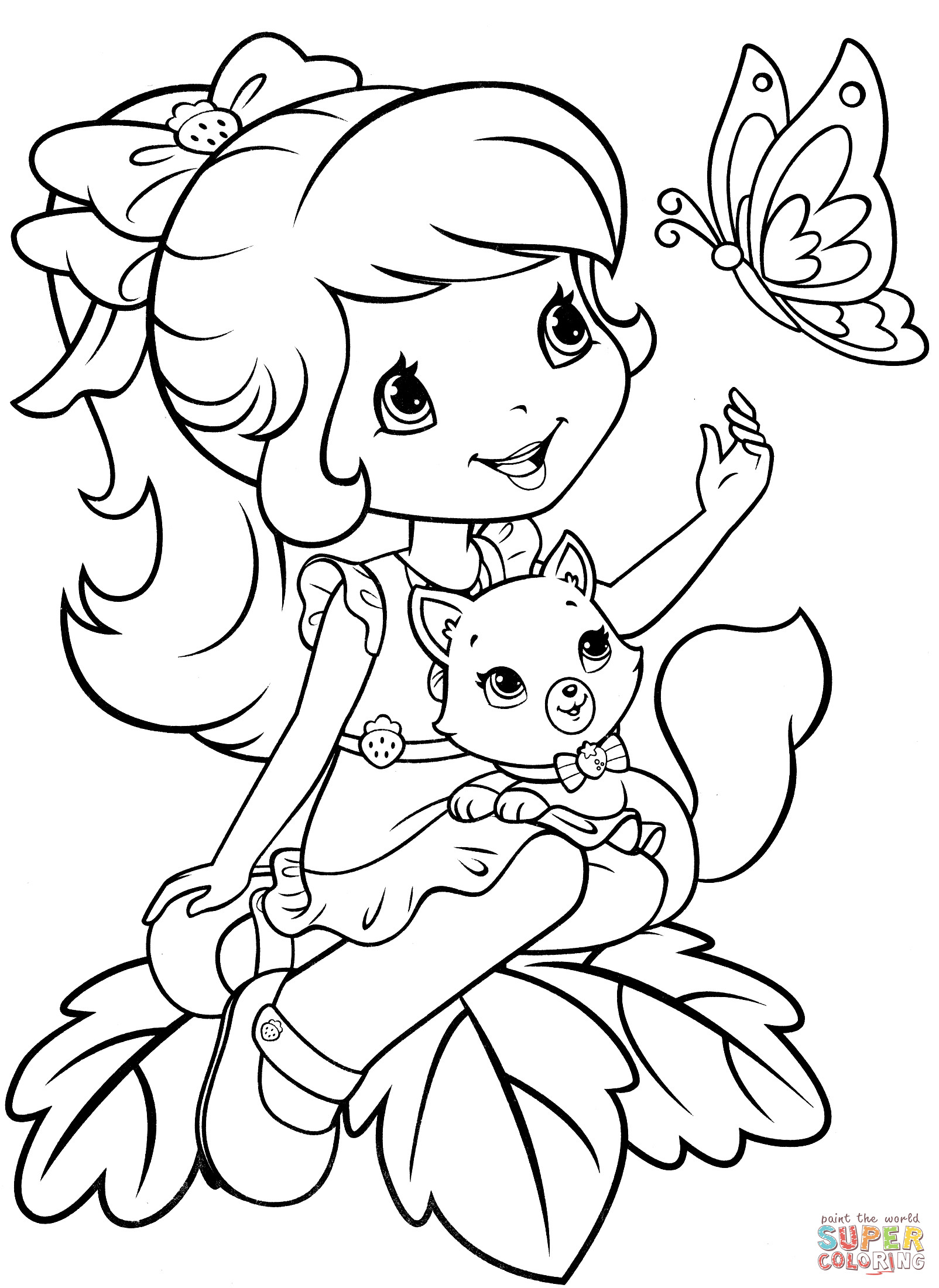 Strawberry Shortcake Printable Coloring Pages
 Strawberry Shortcake with Custard and Butterfly coloring