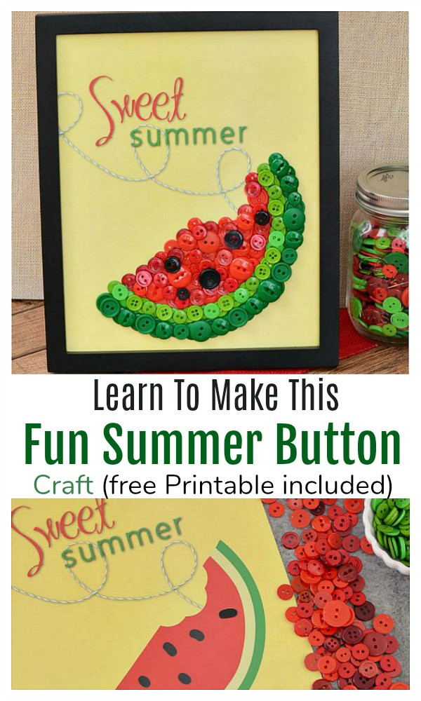 Summer Craft Ideas Adults
 Easy Watermelon Button Craft & Free Printable