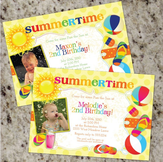 Summer Time Party Ideas
 Summertime Birthday Party Invitations for Boys or Girls