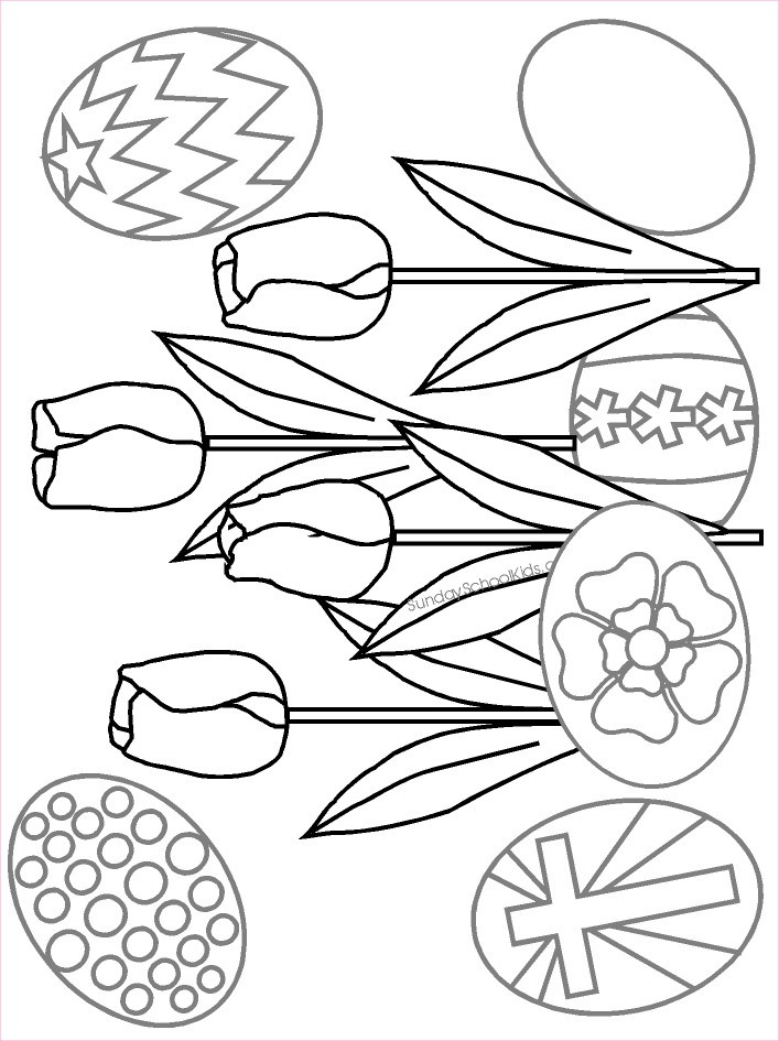 Sunday School Coloring Pages Kids
 Sunday school kids Easter Coloring page with tulips and eggs