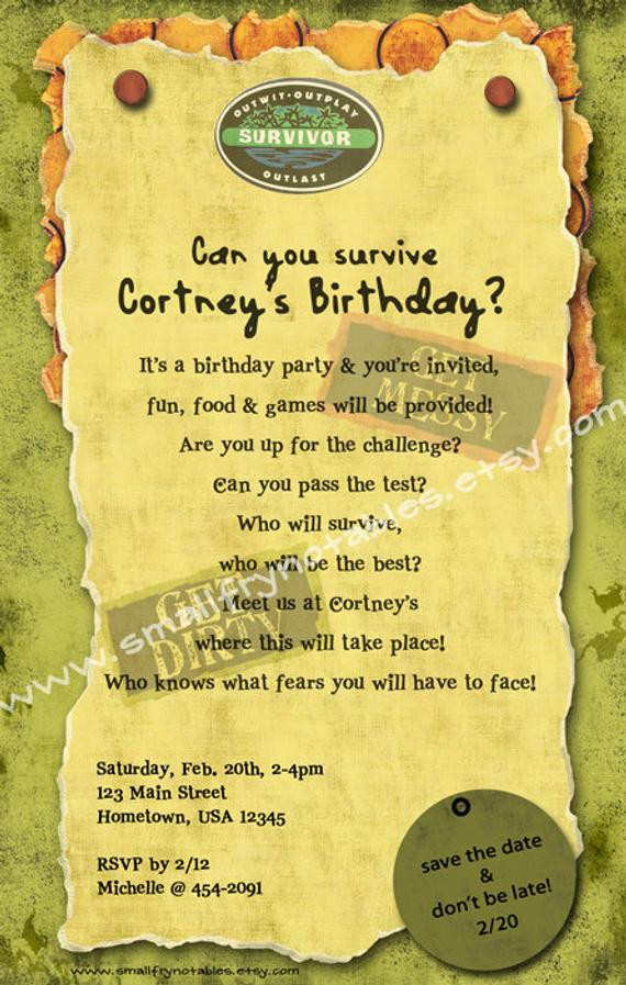 Survivor Birthday Party
 Survivor Personalized Theme Party Printable Invitation by