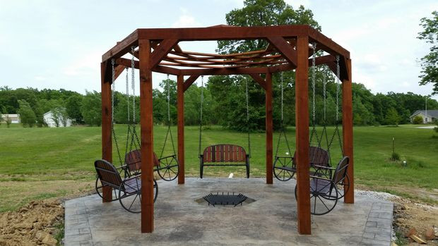 Swing Fire Pit
 Hexagon Swing With Sunken Fire Pit 8 Steps with