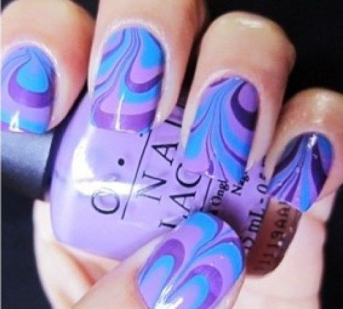 Swirl Nail Art Without Water
 Purple Water Marble Nail Design