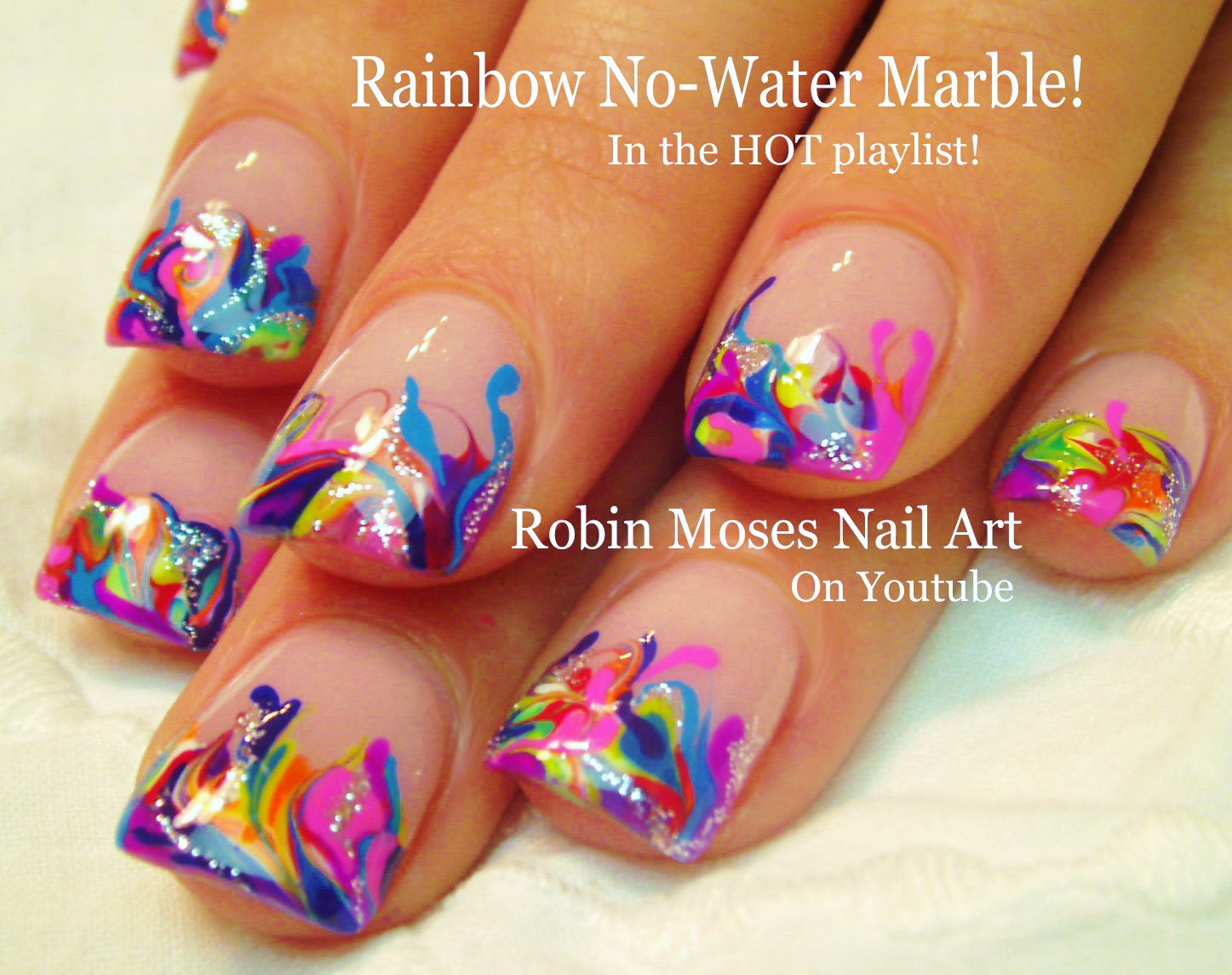 Swirl Nail Art Without Water
 Robin Moses Nail Art Neon Rainbow Nails done with No