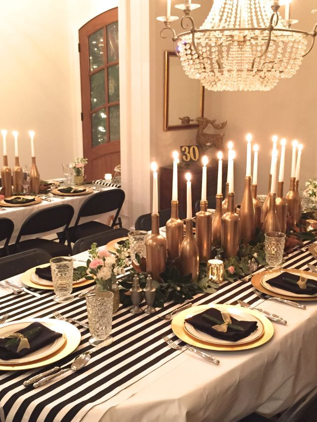 Table Decoration Ideas For Dinner Party
 Gold Black and White My 30th Birthday Dinner Party