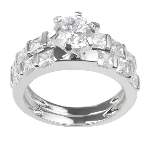 Target Wedding Rings
 2 1 8 CT T W Round Cut CZ Prong Set Wedding Ring Set in