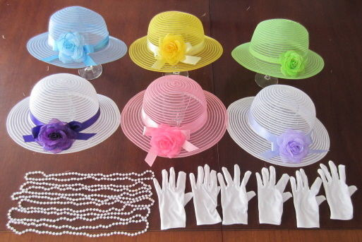 Tea Party Favors For Kids
 6 Children s Dress Up Tea Party Hats White Gloves Pearls