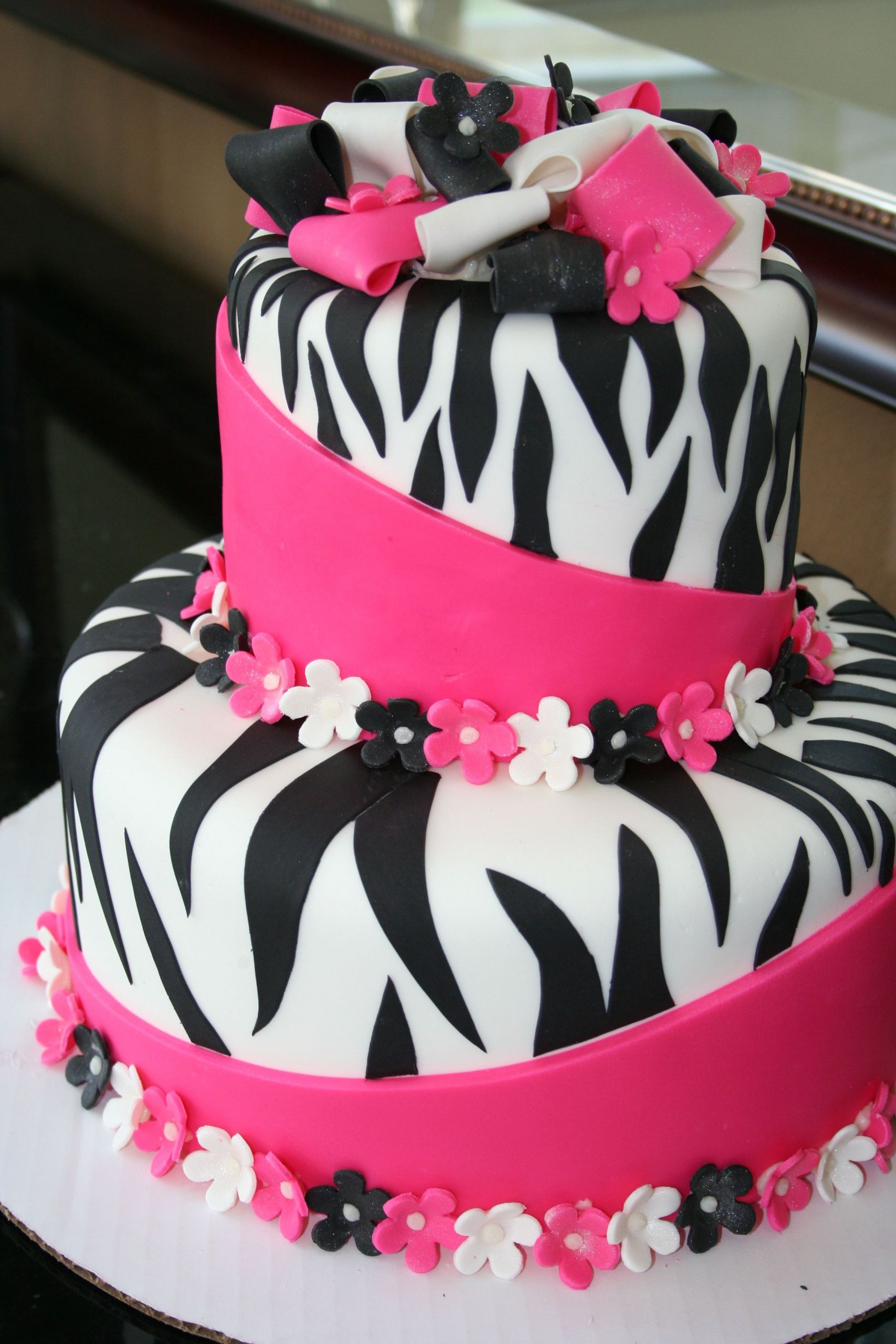 Teenage Birthday Cakes
 Pink and Black Zebra cake for the girls
