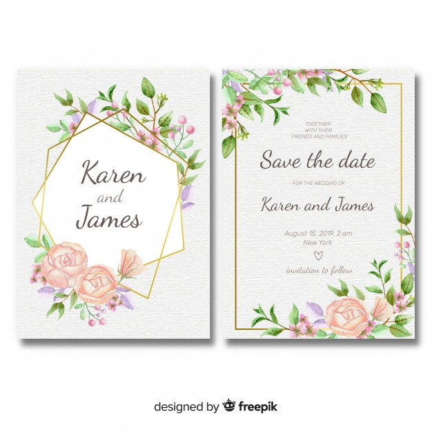 Template For Wedding Invitations
 Floral wedding invitation template with golden frame