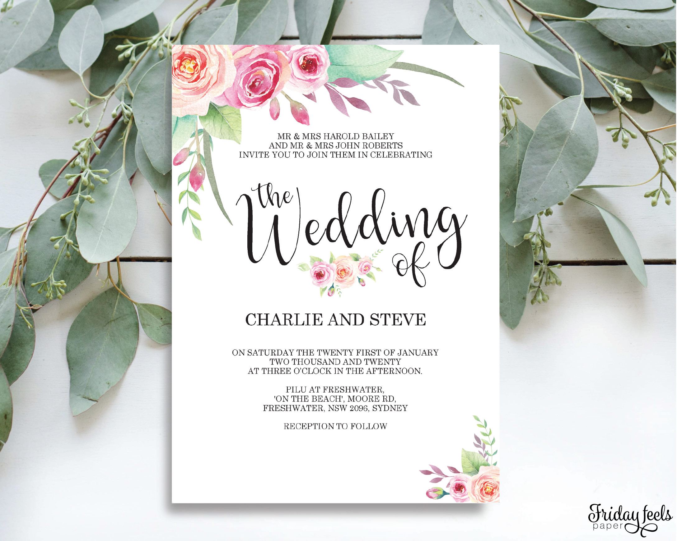 Template For Wedding Invitations
 Floral Wedding Invitation Editable PDF Template Friday