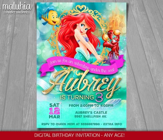 The Little Mermaid Birthday Invitations
 Little Mermaid Invitation Disney Ariel Invite Little