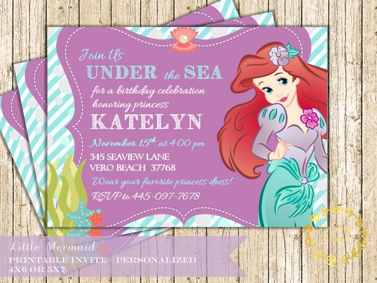The Little Mermaid Birthday Invitations
 Ariel Little Mermaid Birthday Invitation Under by