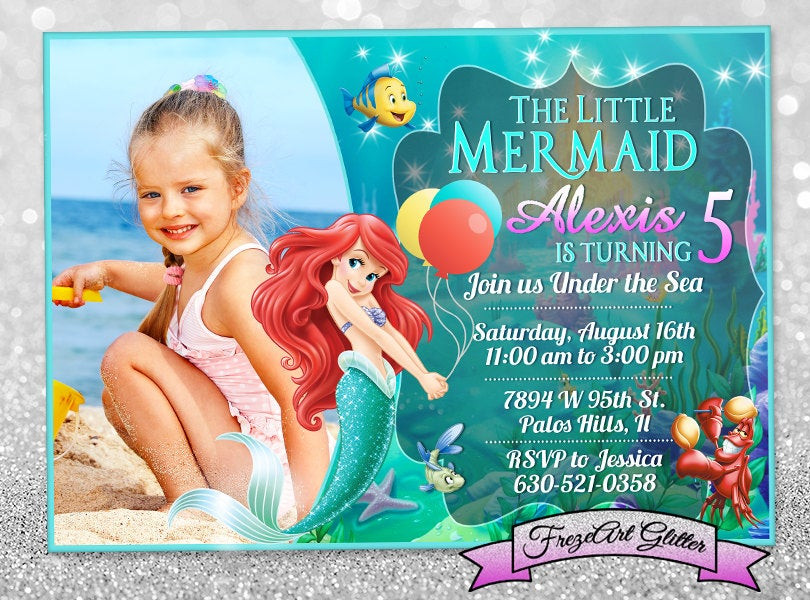 The Little Mermaid Birthday Invitations
 Little mermaid Ariel Birthday invitation card invite Birthday