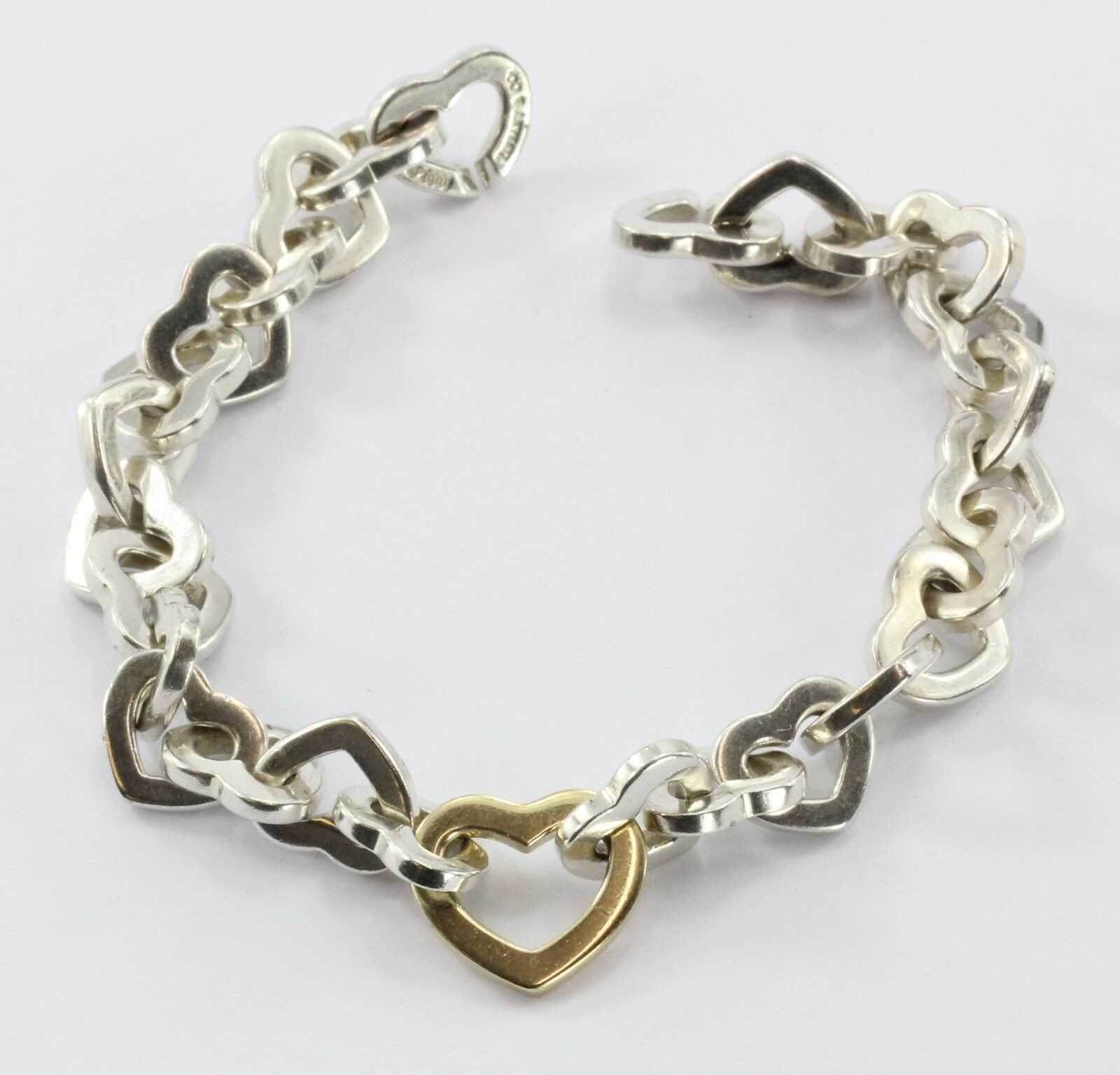Tiffany And Co Heart Bracelet
 Tiffany & Co Heart Link 925 Sterling 750 18K Gold Bracelet