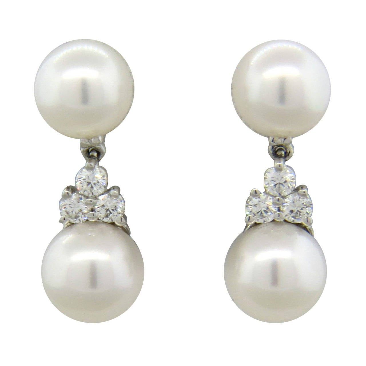 Tiffany Pearl Earrings
 Tiffany and Co Aria Platinum Pearl Diamond Drop Earrings