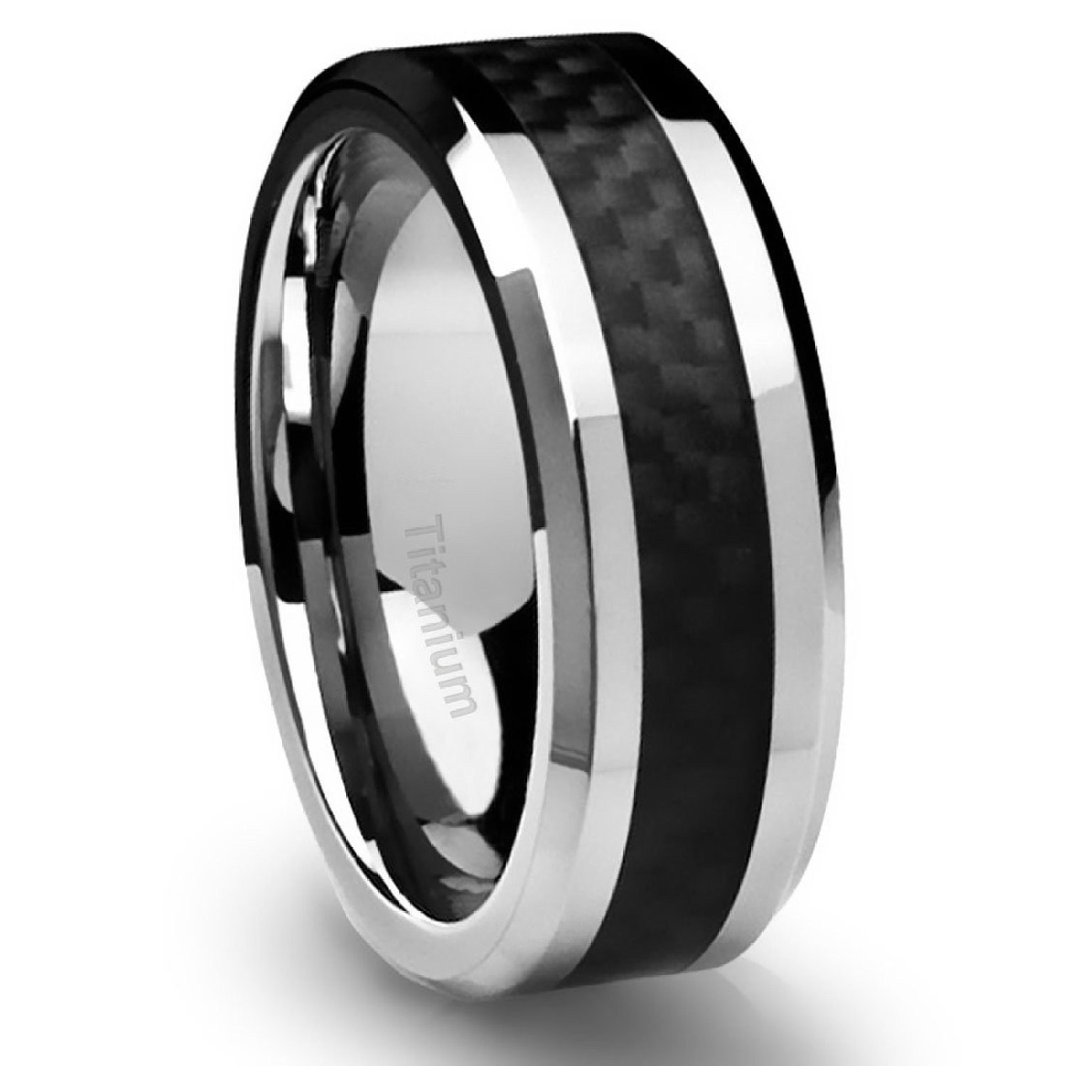 Titanium Mens Wedding Rings
 Men s Titanium Ring Wedding Band Black Carbon Fiber 8mm