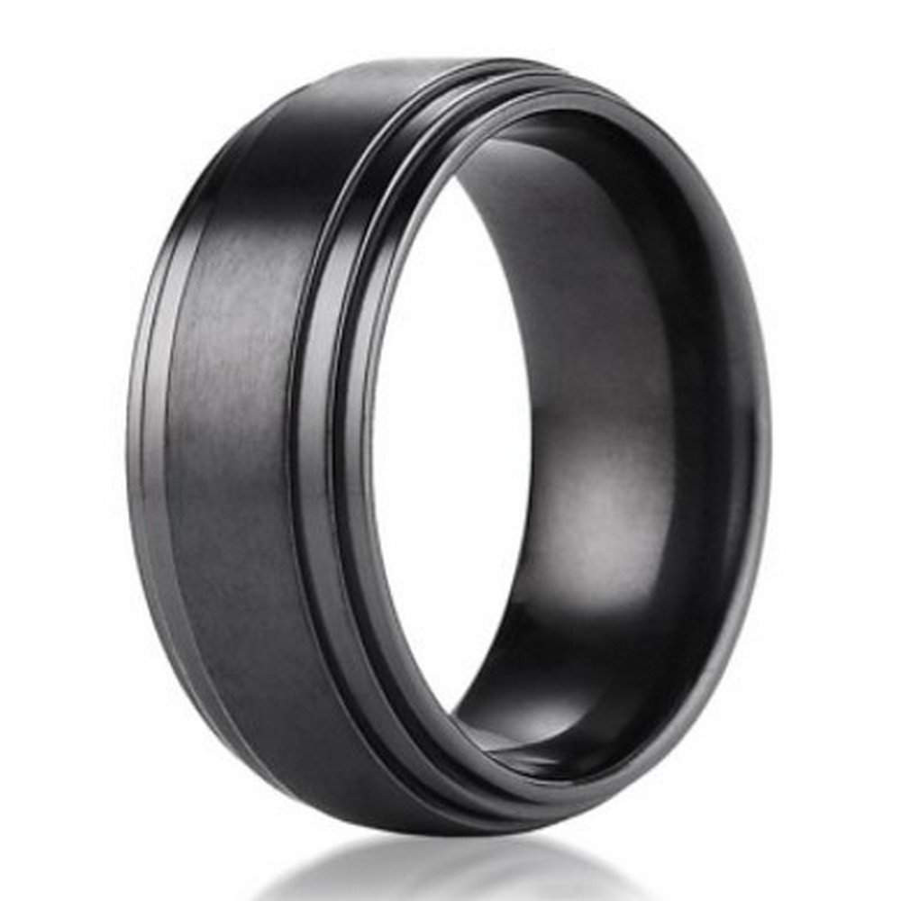 Titanium Mens Wedding Rings
 8mm Benchmark Black Titanium Men s Wedding Ring with Step