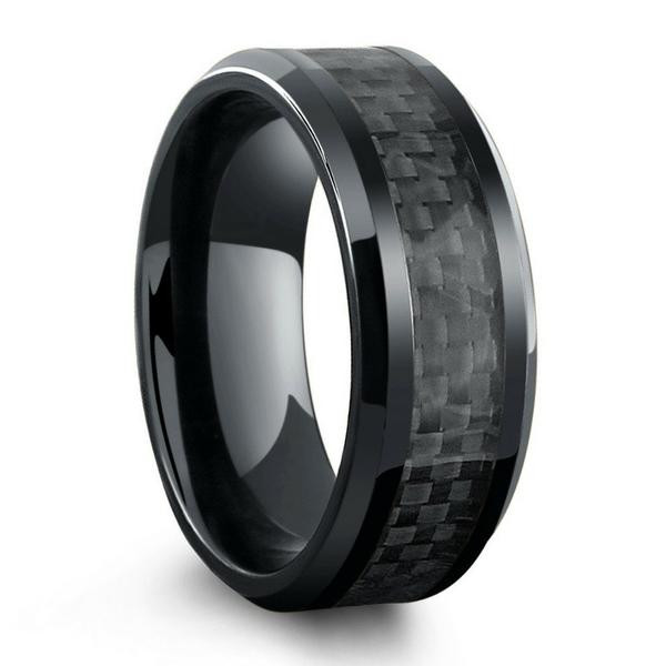 Titanium Mens Wedding Rings
 All Black Titanium Ring Mens Wedding Band With Carbon