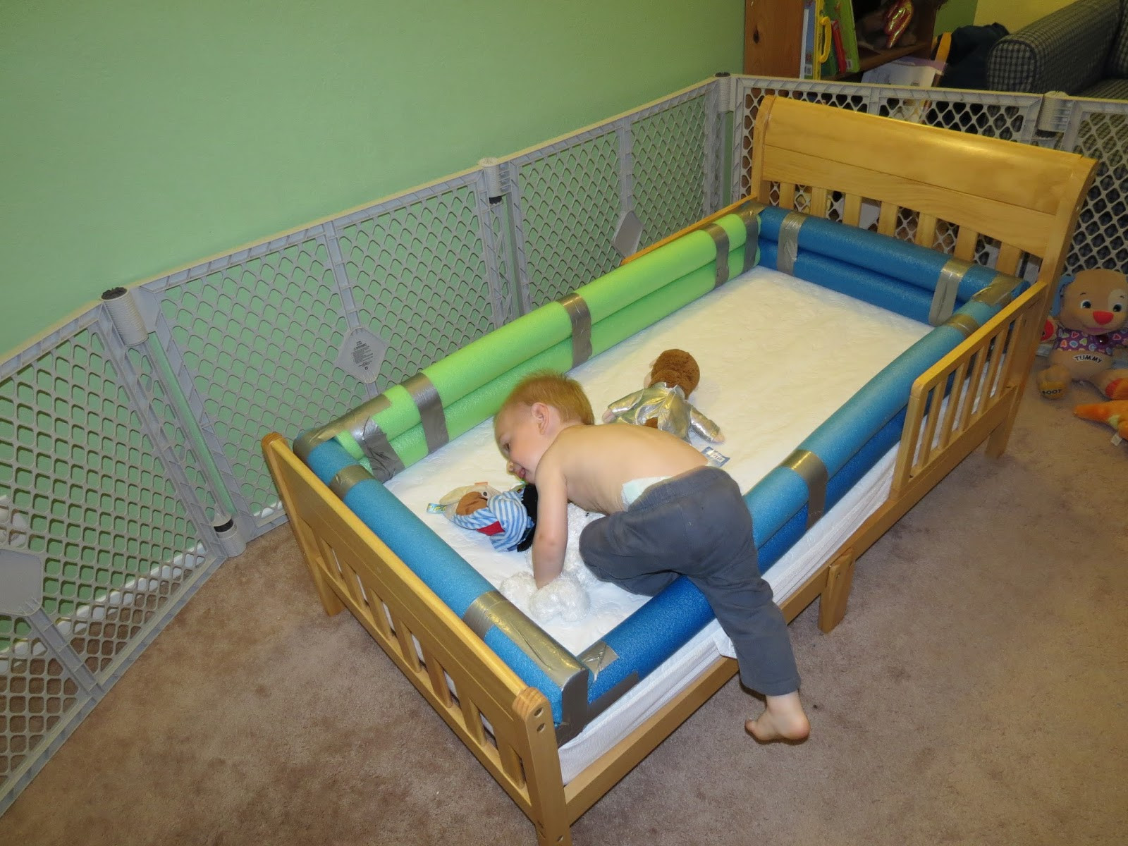 Toddler Bed Rails DIY
 Mama Frankenstein DIY Toddler Bed Bumper Tutorial