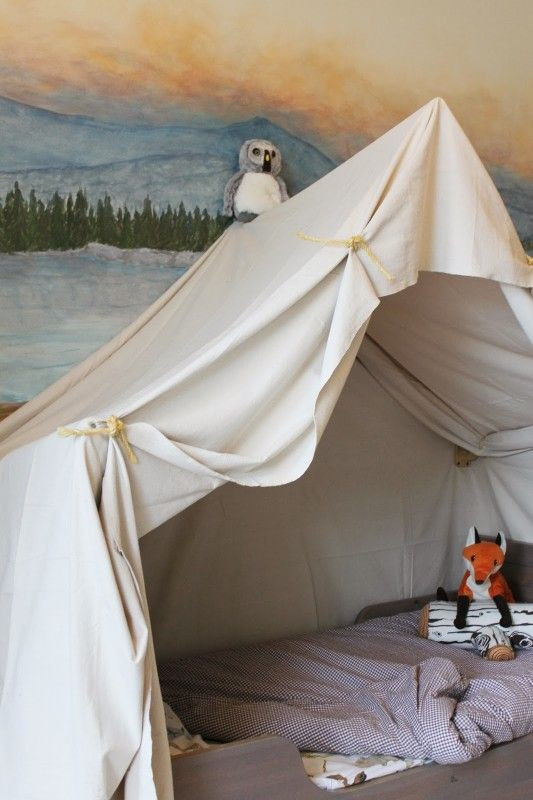 Toddler Bed Tent DIY
 build a kids bed canopy that looks like an indoor camping