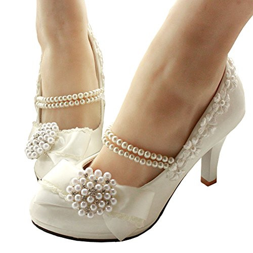 Top Wedding Shoes
 morebeauty Women s with Pearls Across Ankle Top High