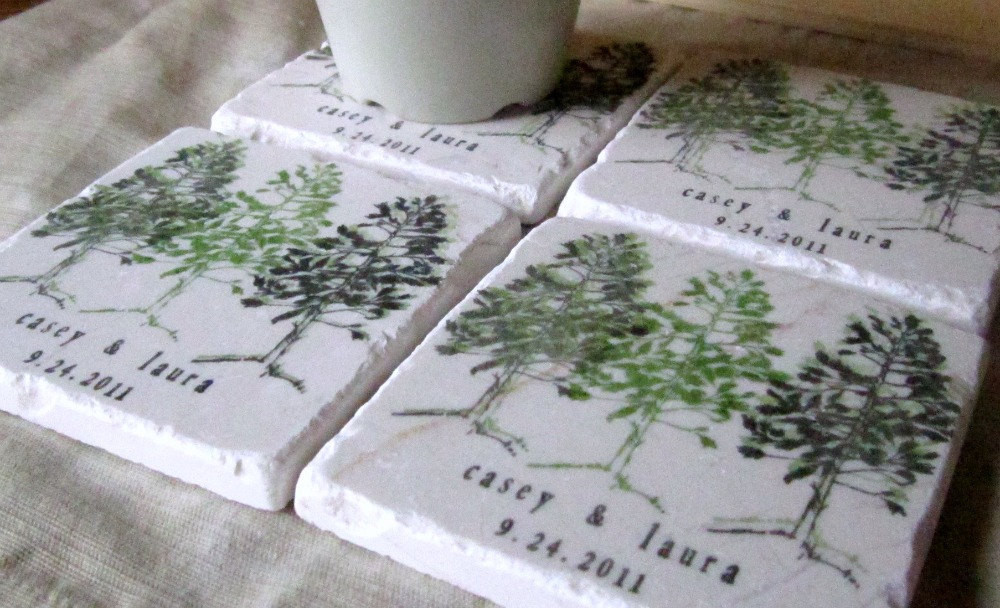 Tree Wedding Favors
 Personalized Pine Tree Wedding Favor Coasters by MyLittleChick