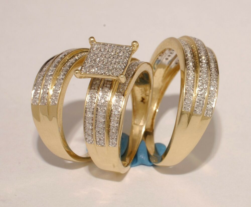 Trio Wedding Ring Sets
 Gold & Diamond Trio Bridal Ring Wedding & Engegement Bride