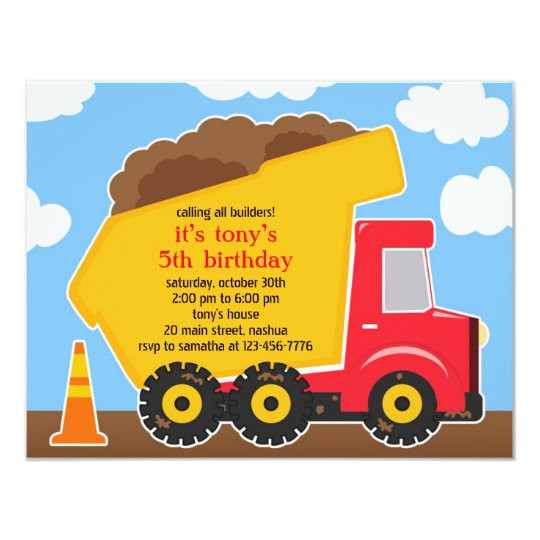 Truck Birthday Invitations
 Dump Truck Construction Birthday Invitation