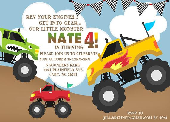 Truck Birthday Invitations
 MONSTER Truck BIRTHDAY INVITATION Birthday Party
