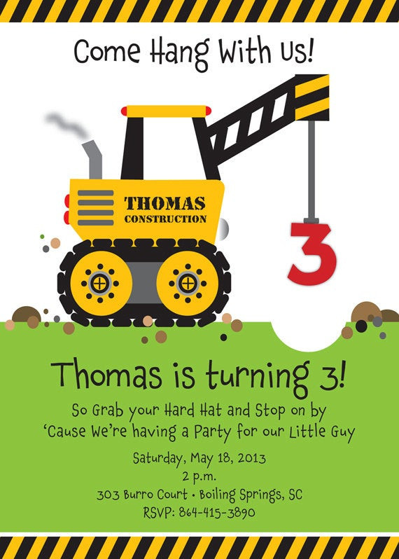 Truck Birthday Invitations
 Crane Construction Truck Birthday Party Invitation by