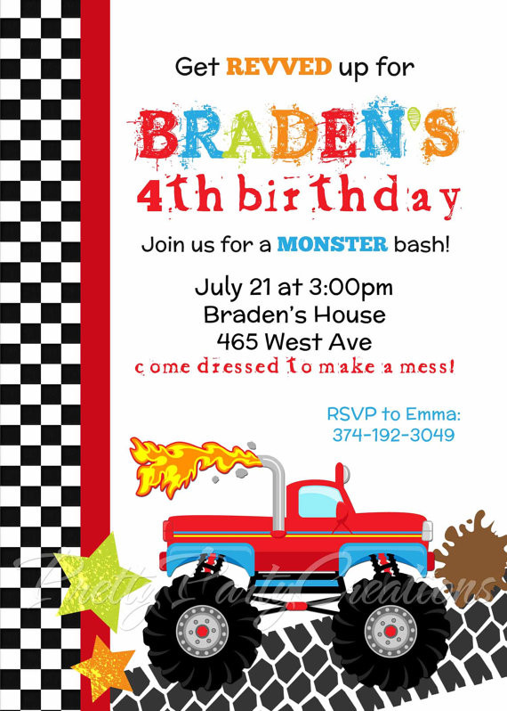 Truck Birthday Invitations
 MONSTER TRUCK invitation YOU Print