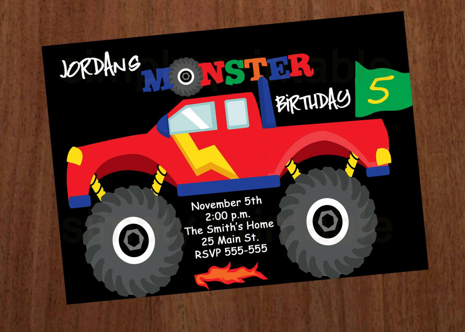 Truck Birthday Invitations
 Monster Truck Boys Birthday Invitation