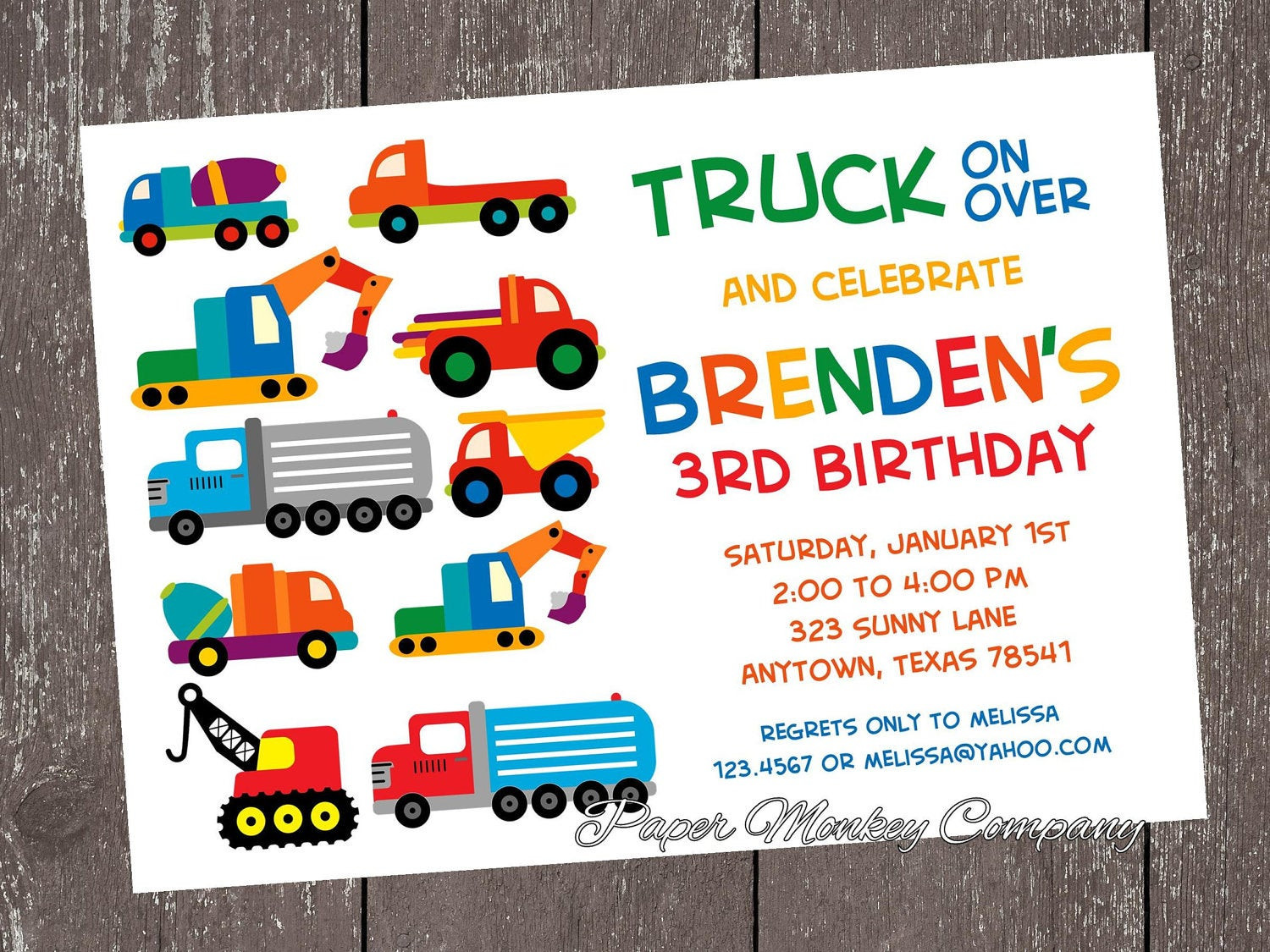Truck Birthday Invitations
 Construction Work Trucks Birthday Invitation