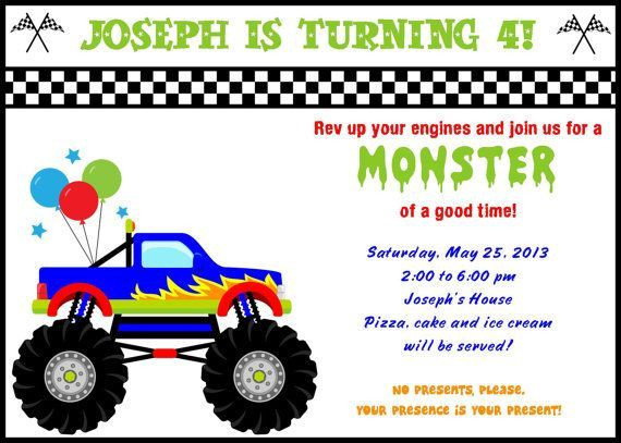 Truck Birthday Invitations
 Free Printable Monster Truck Birthday Invitations
