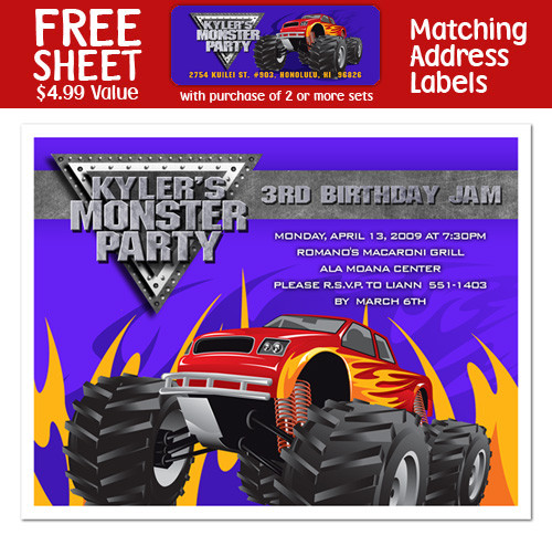 Truck Birthday Invitations
 8 Monster Truck Birthday Party Invitations