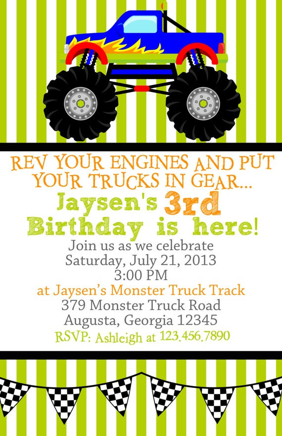Truck Birthday Invitations
 Monster Truck Birthday Party Invitations