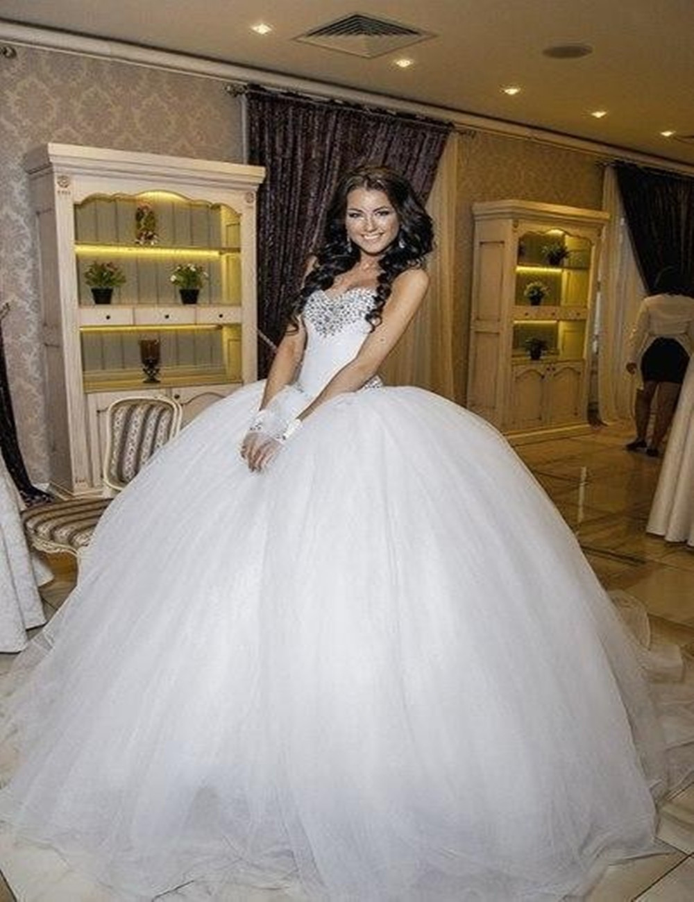 Tulle Ball Gown Wedding Dress
 Robe De Mariage Vestido De Noiva Luxury Crystal Tulle Ball