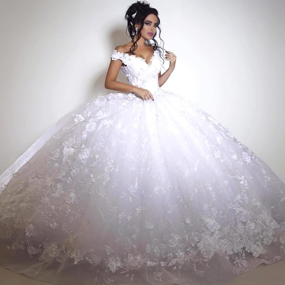 Tulle Ball Gown Wedding Dress
 Glamorous f the shoulder 2017 Wedding Dress Ball Gown