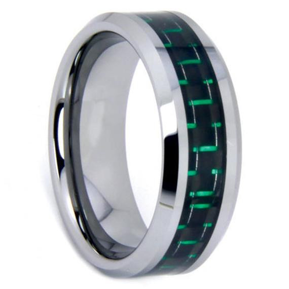 Tungsten Carbon Fiber Wedding Bands
 Tungsten Rings Green Carbon Fiber Inlay Wedding by usajewelry