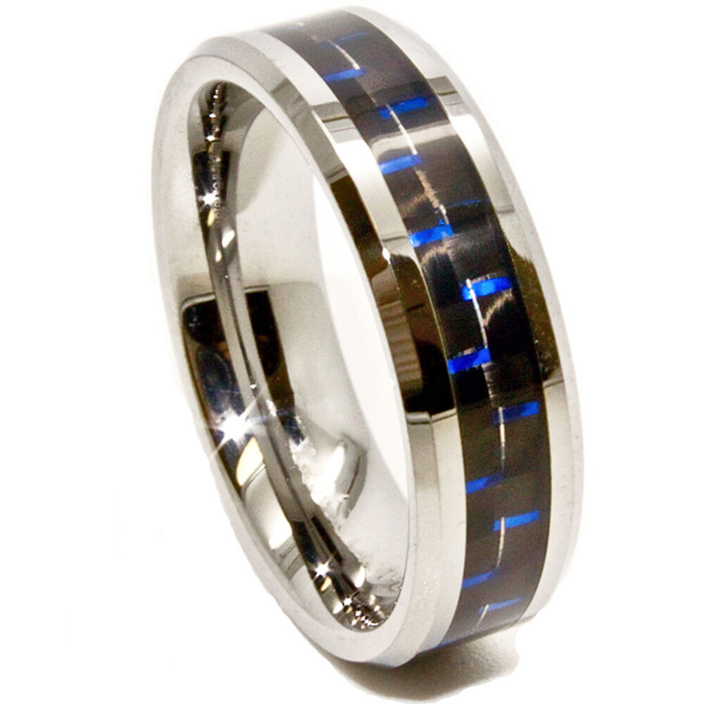 Tungsten Carbon Fiber Wedding Bands
 6mm Black & Blue Carbon Fiber Inlay Tungsten Carbide