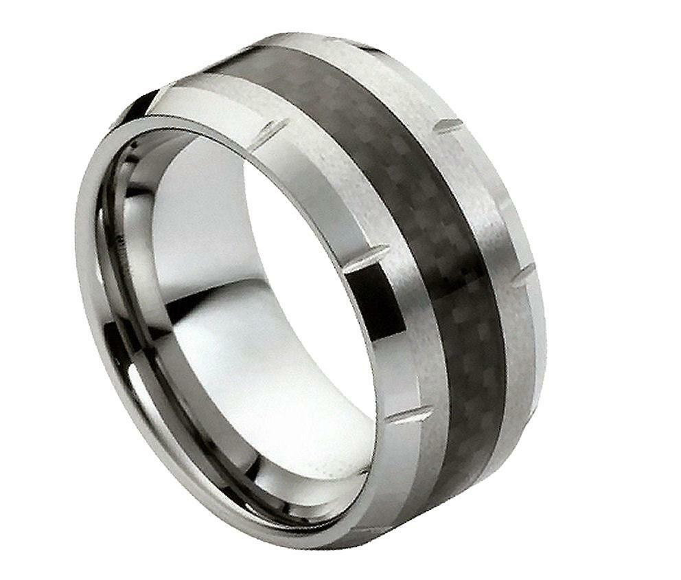 Tungsten Carbon Fiber Wedding Bands
 Tungsten Carbide Wedding Band Ring 10MM with Beveled Edges