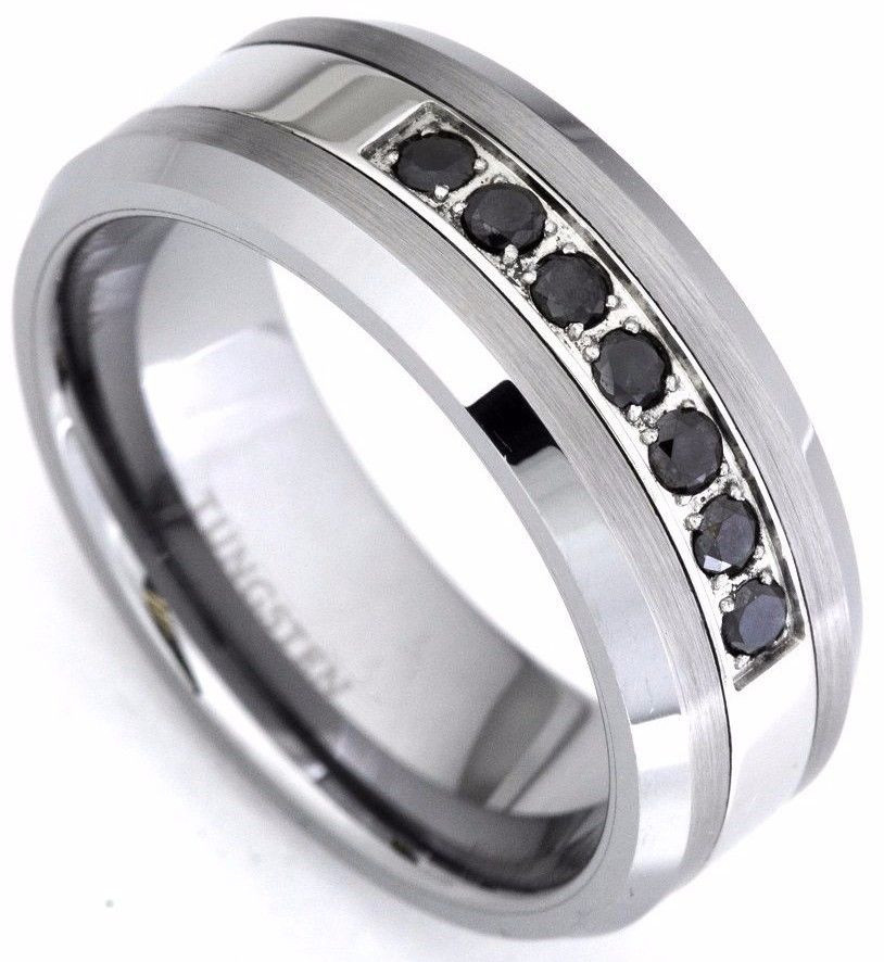 Tungsten Wedding Bands For Men
 Men s Black Diamond Tungsten Carbide Wedding Band Ring 0