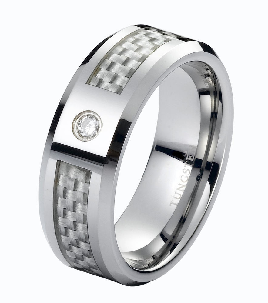 Tungsten Wedding Bands For Men
 Real Diamond Wedding Band Ring Tungsten Carbide 8mm Modern