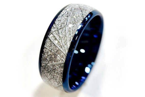 Tungsten Wedding Rings
 Blue Tungsten Wedding Bands Tungsten Rings Meteorite Inlay