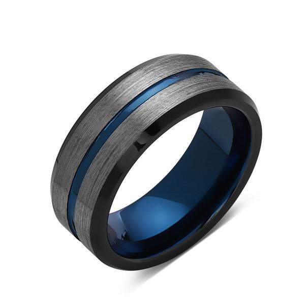Tungsten Wedding Rings
 Blue Tungsten Wedding Band Gray Brushed Tungsten Ring